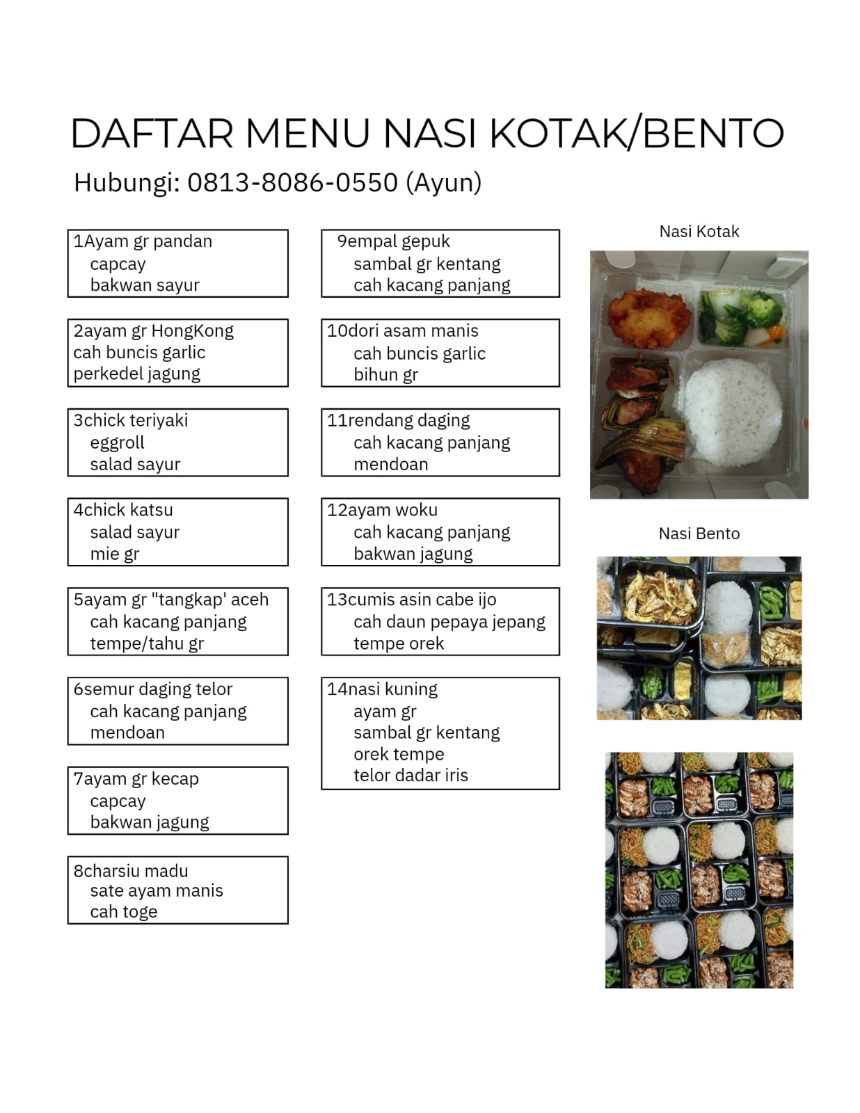 Menu Bu Ayun Yunita