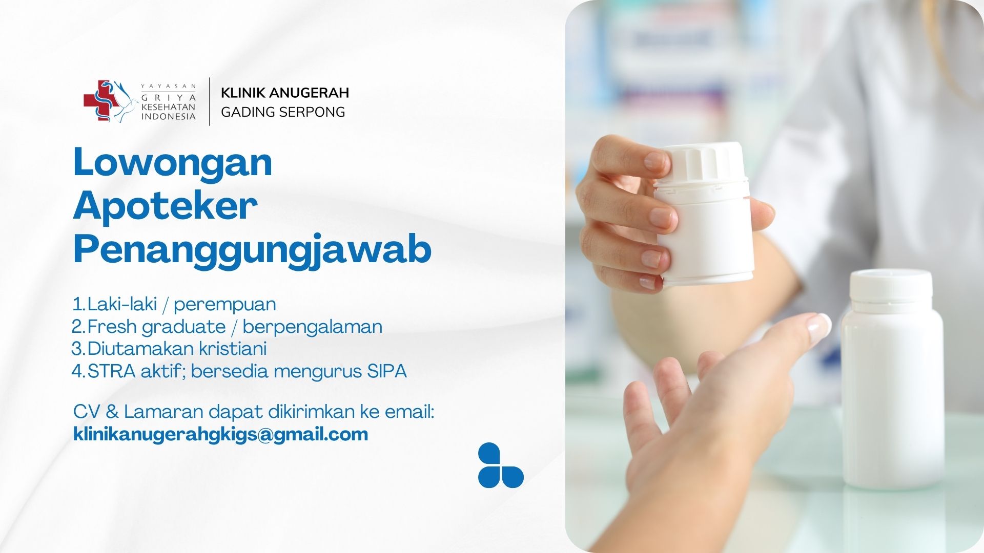 Info Lowongan Kerja | Apoteker Penanggungjawab - Klinik Anugerah