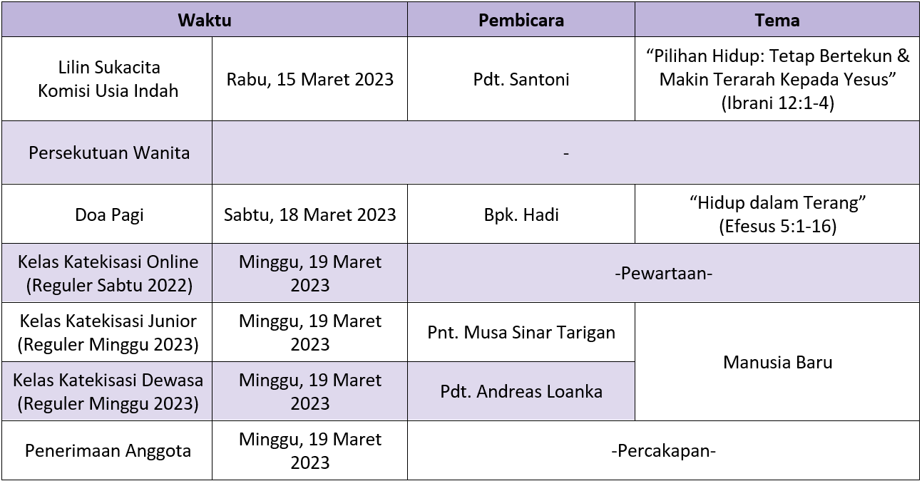 Jadwal Sepekan 12 Maret 2023