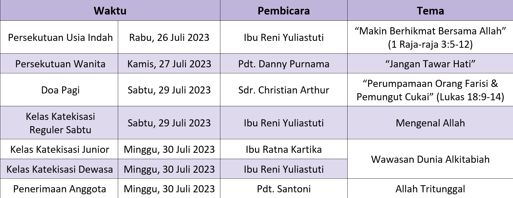 Jadwal Sepekan 23 Juli 2023