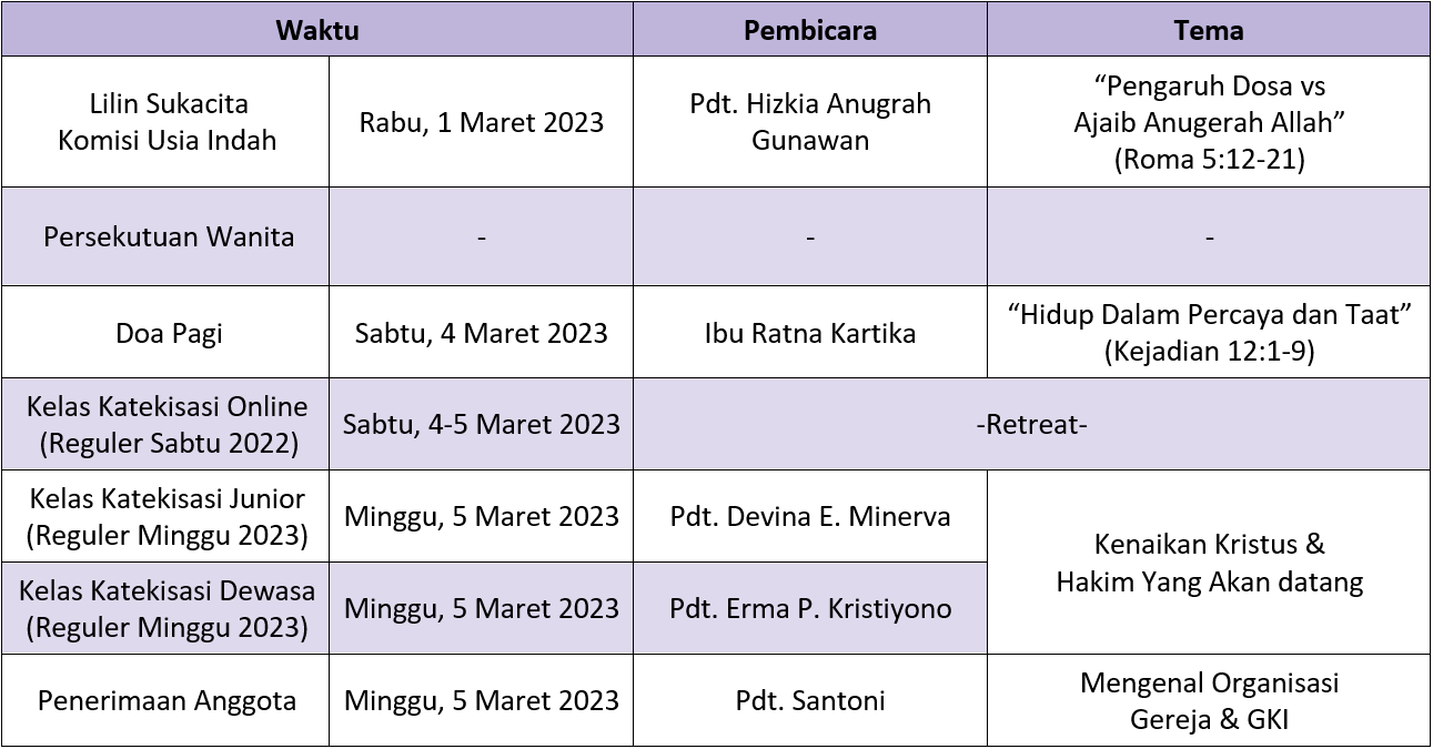 Jadwal Sepekan 26 Februari 2023